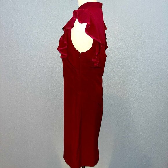 BLACK HALO EVA WINE KEYHOLE RUFFLE SLEEVE SHEATH DRESS NEW/TAGS - MSRP $345 - 8 - Picture 8 of 15